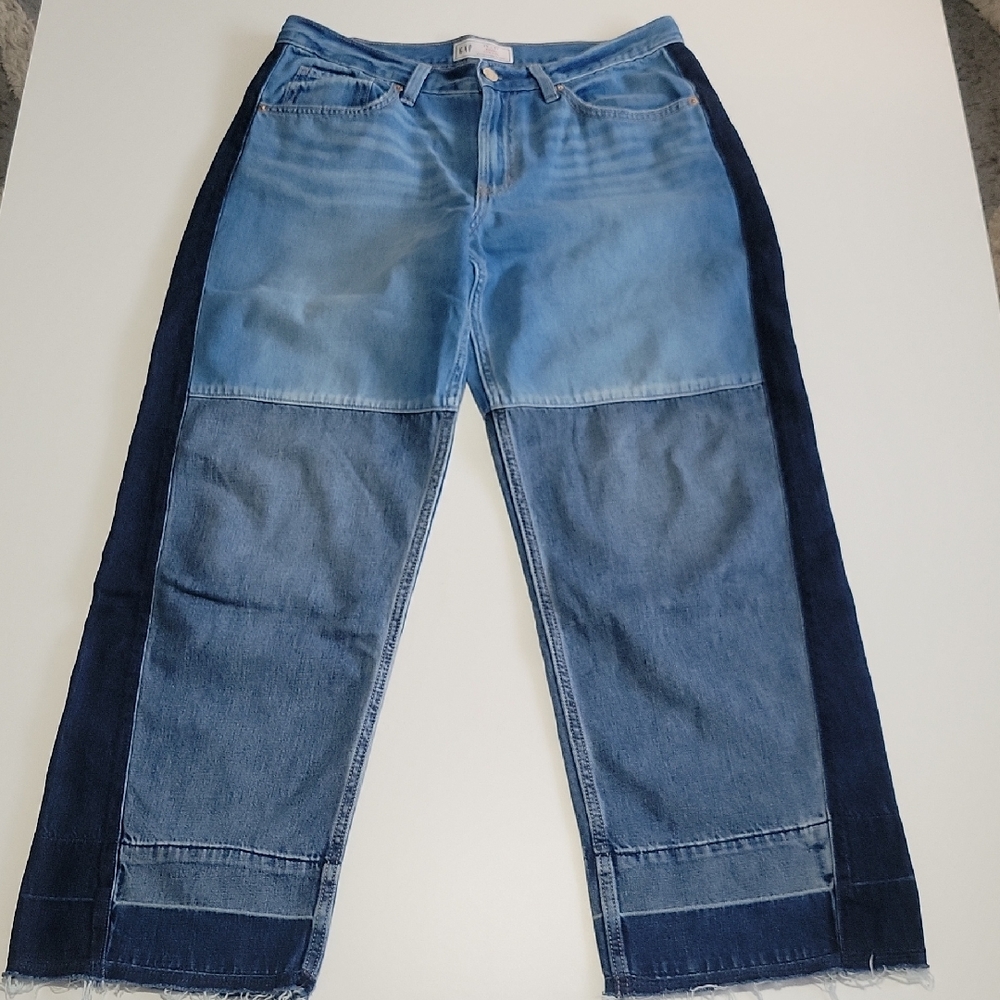 GAP Patchwork Baggy Low Rise Raw Hem Jeans Sz 6p